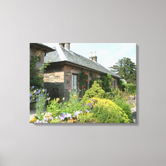 Engels Cottage II met bloem tuinfotografie Canvas Afdruk (Voorkant)
