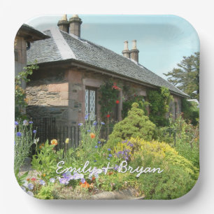 Engels Cottage II met bloem tuinfotografie Papieren Bordje