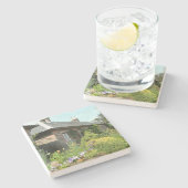 Engels Cottage II met bloem tuinfotografie Stenen Onderzetter (Zijkant)