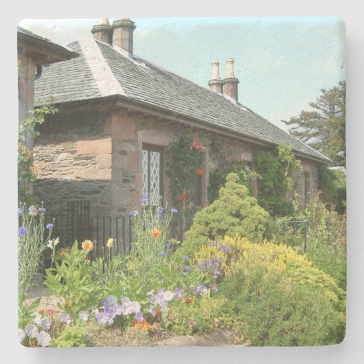 Engels Cottage II met bloem tuinfotografie Stenen Onderzetter (Voorkant)