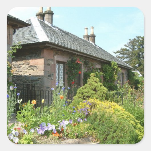 Engels Cottage II met bloem tuinfotografie Vierkante Sticker (Voorkant)