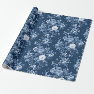 Engels Cottage Tuin Bloemen Marine Blauw Patroon Cadeaupapier