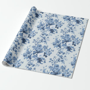 Engels Cottage Tuin Bloemen Stoffig Blauw patroon Cadeaupapier