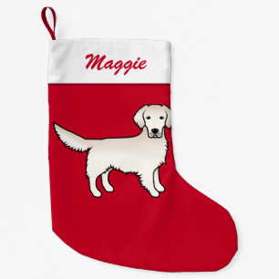 Engels Cream Golden Retriever Dog op rood & naam Kleine Kerstsok