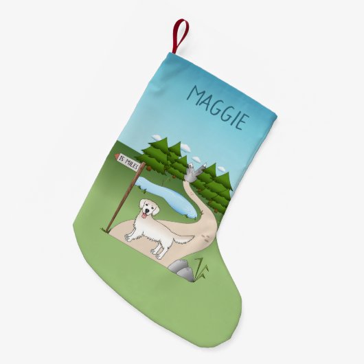Engels Cream Golden Retriever door een wandelend s Kleine Kerstsok (Voorkant (Hangend))