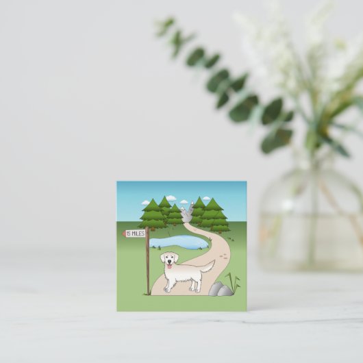 Engels Cream Golden Retriever door een wandelend s Vierkante Visitekaartje (Staand voorkant)