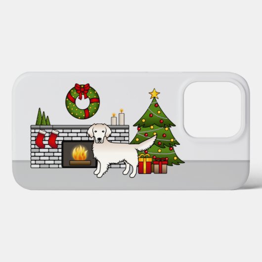 Engels Cream Golden Retriever in een kerstzaal Case-Mate iPhone Case (Achterkant (horizontaal))