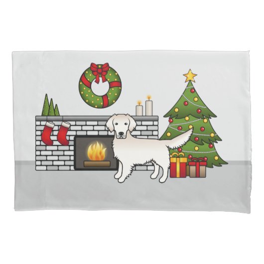 Engels Cream Golden Retriever in een kerstzaal Kussensloop (Voorkant-Links)
