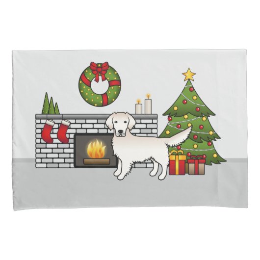 Engels Cream Golden Retriever in een kerstzaal Kussensloop (Voorkant-Rechts)