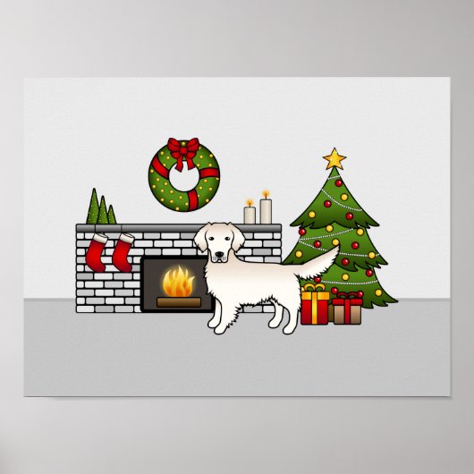 Engels Cream Golden Retriever in een kerstzaal Poster (Voorkant)