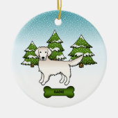 Engels Cream Golden Retriever in Winter & Name Keramisch Ornament (Voorkant)