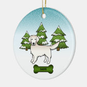 Engels Cream Golden Retriever in Winter & Name Keramisch Ornament (Links)