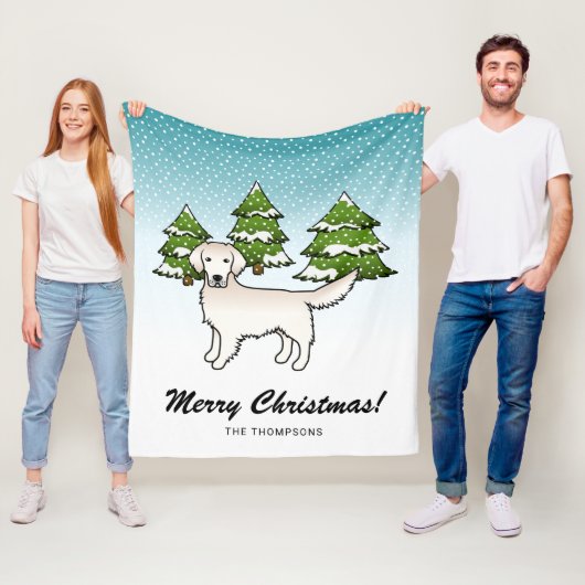 Engels Cream Golden Retriever in Winter & Text Fleece Deken (In situ)