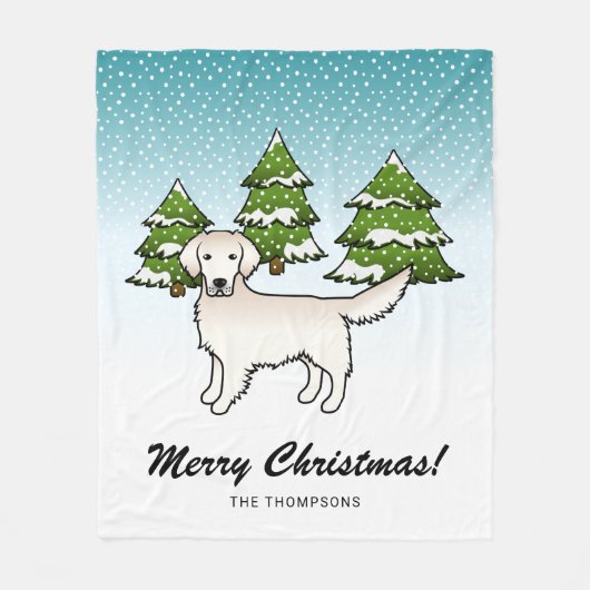 Engels Cream Golden Retriever in Winter & Text Fleece Deken (Voorkant)