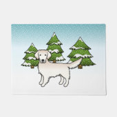 Engels Cream Golden Retriever in Winter & Trees Deurmat (Voorkant)