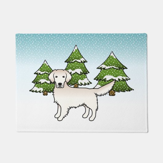 Engels Cream Golden Retriever in Winter & Trees Deurmat (Voorkant)