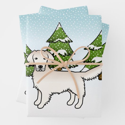 Engels Cream Golden Retriever in Winter & Trees Inpakpapier Vel (In situ)