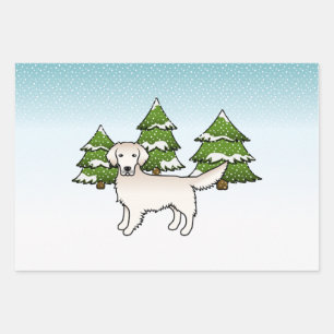 Engels Cream Golden Retriever in Winter & Trees Inpakpapier Vel