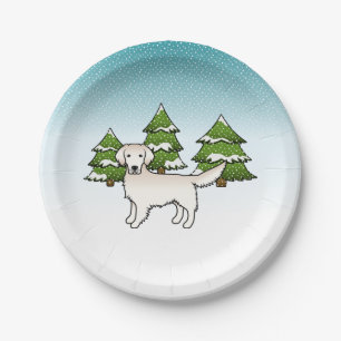 Engels Cream Golden Retriever in Winter & Trees Papieren Bordje