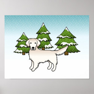 Engels Cream Golden Retriever in Winter & Trees Poster
