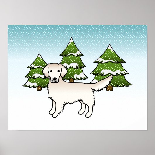 Engels Cream Golden Retriever in Winter & Trees Poster (Voorkant)
