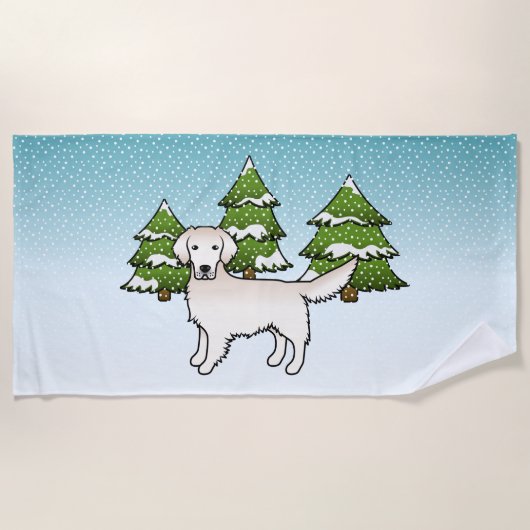 Engels Cream Golden Retriever in Winter & Trees Strandlaken (Voorkant)