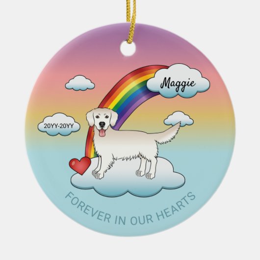 Engels Cream Golden Retriever Rainbow Memorial Keramisch Ornament (Voorkant)