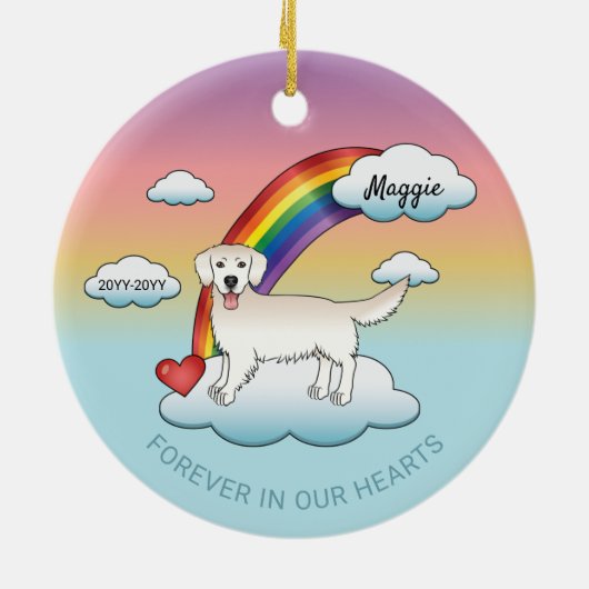 Engels Cream Golden Retriever Rainbow Memorial Keramisch Ornament (Achterkant)