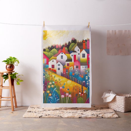 Engels Dorp en Bloemen Cheater Quilt Panel Stof (Voorbeeld)