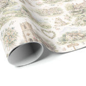 Engels Dorps Huwelijk Waterverf Patroon Cadeaupapier (Rol Hoek)
