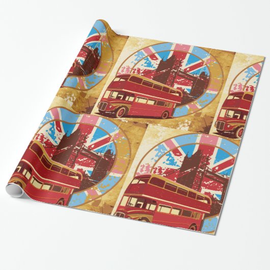 Engels Double Decker Bus Cadeaupapier (Uitgerold)