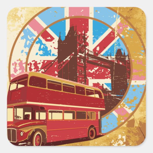 Engels Double Decker Bus Vierkante Sticker (Voorkant)