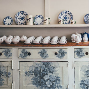  Engels Floral Blue en White Decoupage Tissuepapier