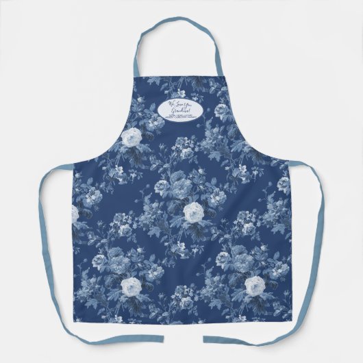 Engels Floral Garden Blue en White Grandmoeder Schort (Voorkant)