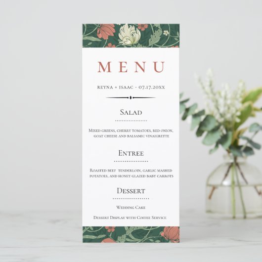  Engels Floral Pattern Wedding Menu (Staand voorkant)