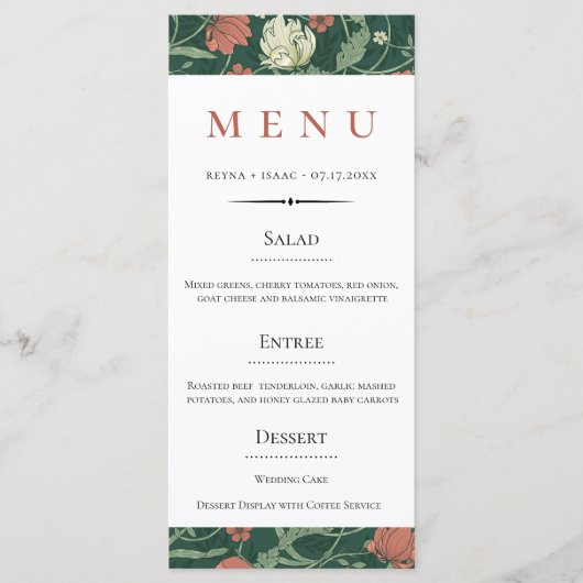  Engels Floral Pattern Wedding Menu (Voorkant)