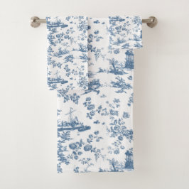  Engels Floral Toile de Jouy-Blue Bad Handdoek