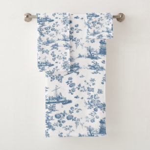Engels Floral Toile de Jouy-Blue Bad Handdoek
