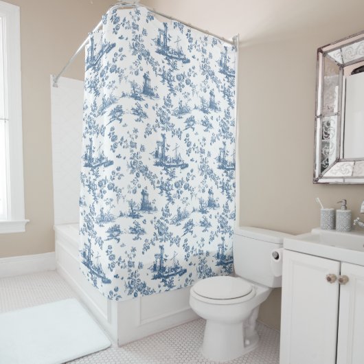  Engels Floral Toile de Jouy-Blue Douchegordijn (In situ)