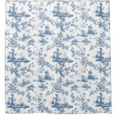  Engels Floral Toile de Jouy-Blue Douchegordijn (Voorkant)