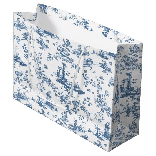  Engels Floral Toile de Jouy-Blue Groot Cadeauzakje (Voorkant Gekanteld)