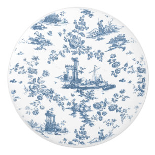  Engels Floral Toile de Jouy-Blue Keramische Knop