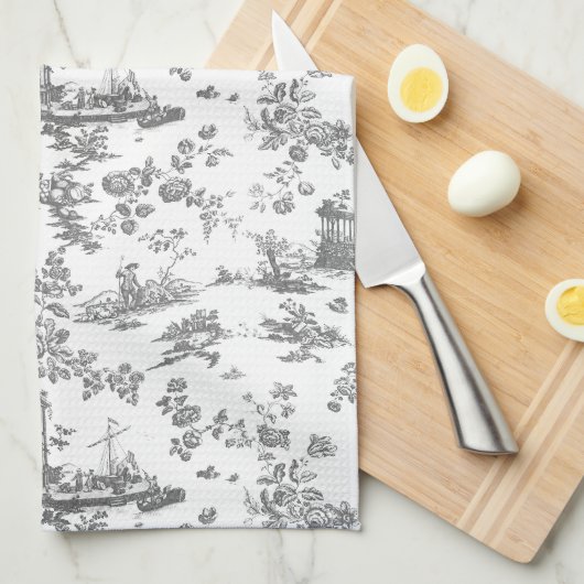  Engels Floral Toile de Jouy-Blue Kitchen Theedoek (Quarter Fold)