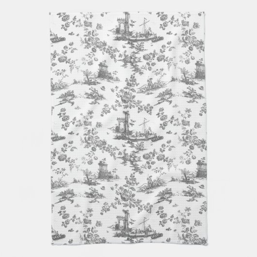  Engels Floral Toile de Jouy-Blue Kitchen Theedoek (Verticaal)