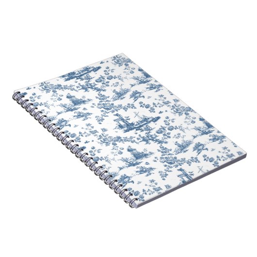 Engels Floral Toile de Jouy-Blue Notitieboek (Rechterzijde)