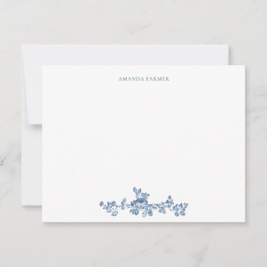  Engels Floral Toile de Jouy-Blue Notitiekaartje (Voorkant)