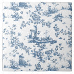 Engels Floral Toile de Jouy-Blue Tegeltje<br><div class="desc">Een prachtig, naadloos rooipatroon, aangepast aan het Engelse copperplate, gegraveerd door John Munns ca. 1770, met klassieke ruïnes, zeehaven, herder en bloemklieren. Blauw op witte achtergrond.</div>