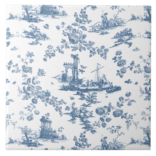  Engels Floral Toile de Jouy-Blue Tegeltje (Voorkant)