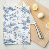  Engels Floral Toile de Jouy-Blue Theedoek (Quarter Fold)