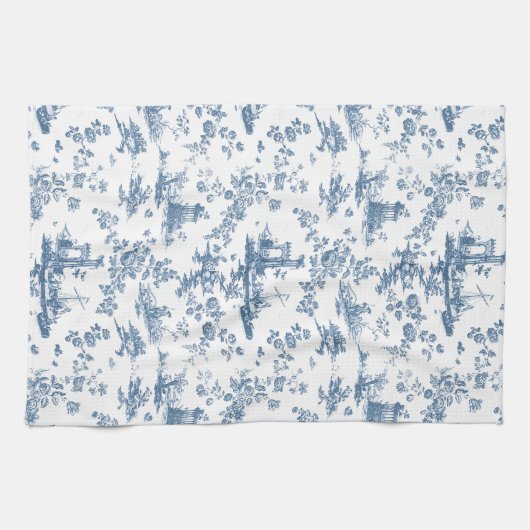  Engels Floral Toile de Jouy-Blue Theedoek (Horizontaal)